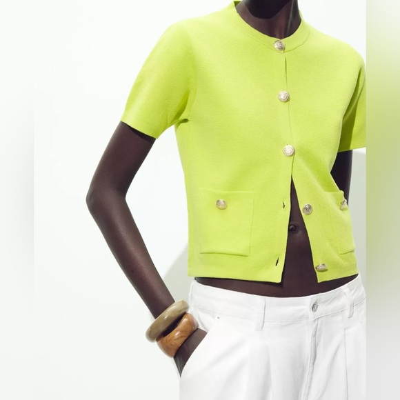 🔥🔥Zara Lime Green Short Sleeve Cardigan - Picture 6 of 7